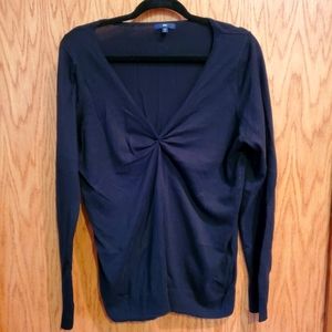 Gap Black Cotton V-Neck Fitted Sweater XL Cute cinched detail